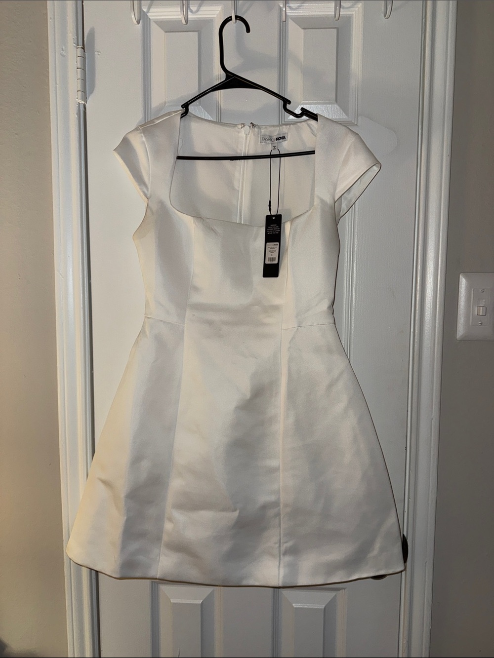 Fashion Nova White Square-Neck Fit & Flare Mini Dress
